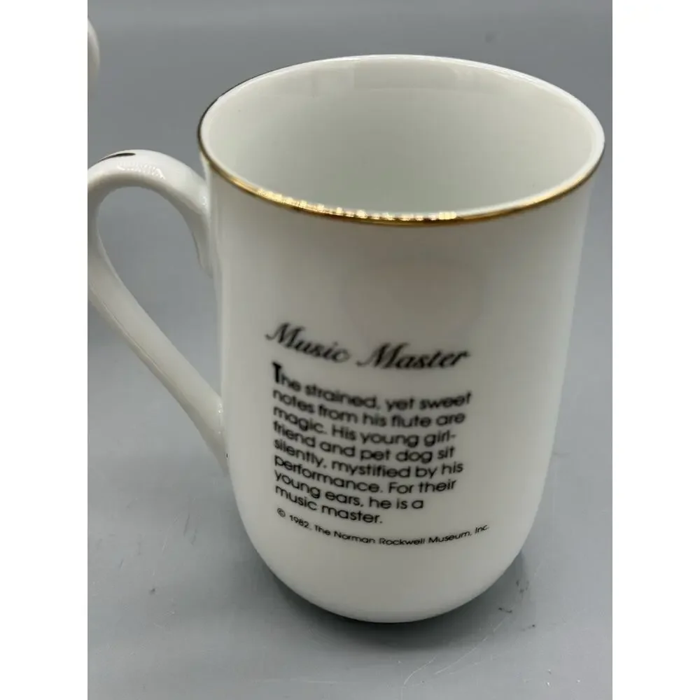 Norman Rockwell Museum Coffee Mugs Set Gold Rim Japan Vintage 1982-85